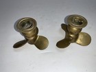 Pair Of  2  1970 s Boat Ship Propeller Brass Candleholders Nautical 