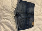 A  ropostale Women   s Blue Distressed Denim Cut Off Shorts Cuffed Stretch 0
