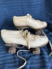 Vintage Chicago Ware Bros Roller Skates White Leather Wood Wheels Usa