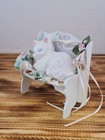 Cat Kitten Figurine Sleeping White Cat On Bench Flower Ceramic Hand Painted Mark