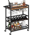 3-tier Rolling Bar Cart With Wine Rack   Glass Holders - Rustic Brown   Black