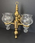 Vintage Polished Brass Double Arm Wall Sconce Candle Holder Glass 14 h Glam Gold