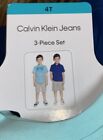 Calvin Klein Boys Kids  3-piece Short Set  Blue Tan  Nwt  Size 4 - 035