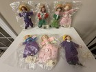 Vtg Lot 7 Doll Ornaments Figures Wood Faces Handmade Philippines 4-5   