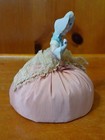 Antique Lady Half Doll Southern Bonnet Porcelain Pink Pin Cushion Lace 4 75 