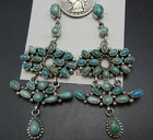 Spectacular Navajo Sterling Silver Turquoise Chandelier Cluster Earrings