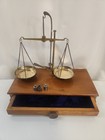 Vintage Brass Travel Apothecary Scale 100g Balance Beam Wooden Drawer Base India