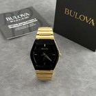 Bulova Men s Gemini Stainless Steel Gold Tone Black Dial 40mm Watch 97a164