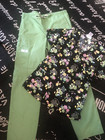 Set 2 Xs p Scrub Med Top   Pant Green Black Pink Nature Floral Medical Nurse
