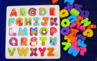 Vintage Preschool Wood Alphabet Puzzle Shape  Sound  Letter Recognition