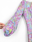 Vintage 70s Psychedelic Paisley Dress Small S Balloon Sleeve Boho Mod Groovy