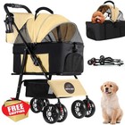 3-in-1 Pet Stroller Small Medium Dogs Cats Brown Foldable Carrier