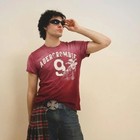 Rare Abercrombie   Fitch Y2k Vintage Red Burgundy T-shirt Number  9  Moose Lgb