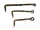 Lot Of 3 Antique Hand Forged Wrought Iron Twisted Barn Door Gate Hooks