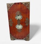 Vintage Rosewood Asian Chinese Jewelry Box Ornate Brass Jade Inlaid Antique 