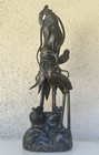 Vintage Chinese Crane men Artwork Mythological Bronze Copper Statue Figurine