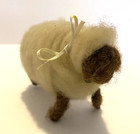 Vtg Handcrafted 5  l  X 2 5  w  X 3  h  Beige Natural Wool Sheep With Bell D  cor
