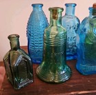 9 Vintage Wheaton Mini Bottlrs Green And Blue 3 In And 2 In  In Old Japanese Box