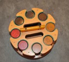 Bakelite Poker Chips  200  In Round Wood Holder W green Inserts