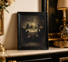Framed Vintage Black Cat Dinner Wall Art  Gothic Cat Feast Canvas Print Poster