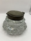 Vintage Antique Inkwell Crystal Glass Brass Lid Old Money Grandpacore 