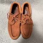 Vintage Russell Moccasin Co Boat Shoe Mens 7c Leather 3 Eyelet Hand Sawn Brown