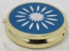 Vtg Rare Metal Pill Box 1970s Blue Metallic Enamel Engraved Starburst Divided