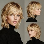 Honey Blonde Pixie Cut Wig Heat Resistant Synthetic Layered Hair With Bangs