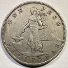1905-s Us Philippines Silver Peso Scarce Key Date Curved Serif Old Cleaning  3