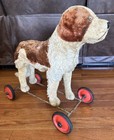 Antique St  Bernard Pull Toy Dog Wheels Straw Stuffed W  Squeaker Steiff Video