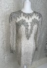 Niteline Vintage 80s Beaded And Mesh Long Sleeve Silk Party Dress Size 8