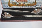 Vintage Konge Tinn Royal Pewter Norway Salad Server Set In Box Kongetinn