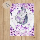 Personalized Elephant Animal Floral Baby Name Blanket New Born Gift Baby Girl
