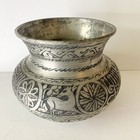 Antique Persian Mughal Pot Silver Tinted Copper Carved Handmade Deer Islamic