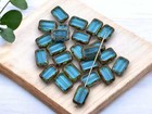 8x12mm Capri Blue Picasso Czech Glass Table Cut Rectangle Beads 24 Beads