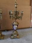 Antique Porcelain   Gold Candelabras     Hand-painted Blue Panels  pair 