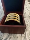 Vtg Southwestern Bell Corp Solid Brass   Black Leather Coasters In Wood Case 4