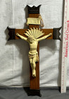 Vtg Antique 19  Wood   Metal Catholic Crucifix Wall Hanging Cross Christian