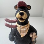 Resin Black Bear Picnic Firewood Hot Dogs 9 Inches Tall Home Decor Garden