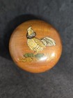 Solid Walnut Wood Round Paperweight Hand Painted Pheasant Bird Gloss Finish