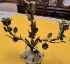 Two Beautiful Vintage Italian Toleware Metal Flowers Matching Triple Cadelabras
