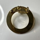 Vintage Gold Tone Carved Circles Brooch Pin With Prong Set Faux Pearl