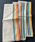 3 Vintage Linen Dish Tea Towels Multi Color Stripes 17x31 Farmhouse Cottage Nos