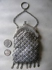 Antique Chatelaine Silver Frame French  Fleur De Lis Chain Mail Mesh Coin Purse