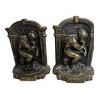 Vintage Cast Iron The Thinker Bookends With Copper Finish