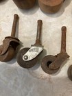 13 Vintage Antique Asst  Cast Iron Wooden Wheel Casters Furniture Or Industrial