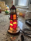  Stained Glass Red White Lighthouse Accent Light Nautical Lamp 9  H