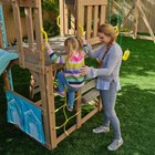 Kidkraft Modern Wooden Outdoor Swing Set With Slide And Fireman s Pole New