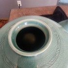 Korean Celadon Porcelain Vase  Flying Cranes 12 25  Tall  Signed Beautiful