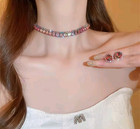 Rainbow Cz Crystal Tennis Necklace Earrings Set Sparkly Fashion Jewelry Gift